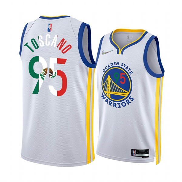 Men's Golden State Warriors #95 Juan Toscano-Anderson 2022 White Special Mexico Edition Stitched Jersey Men's Golden State Warriors #95 Juan Toscano-Anderson 2022 White Special Mexico Edition Stitched Jersey